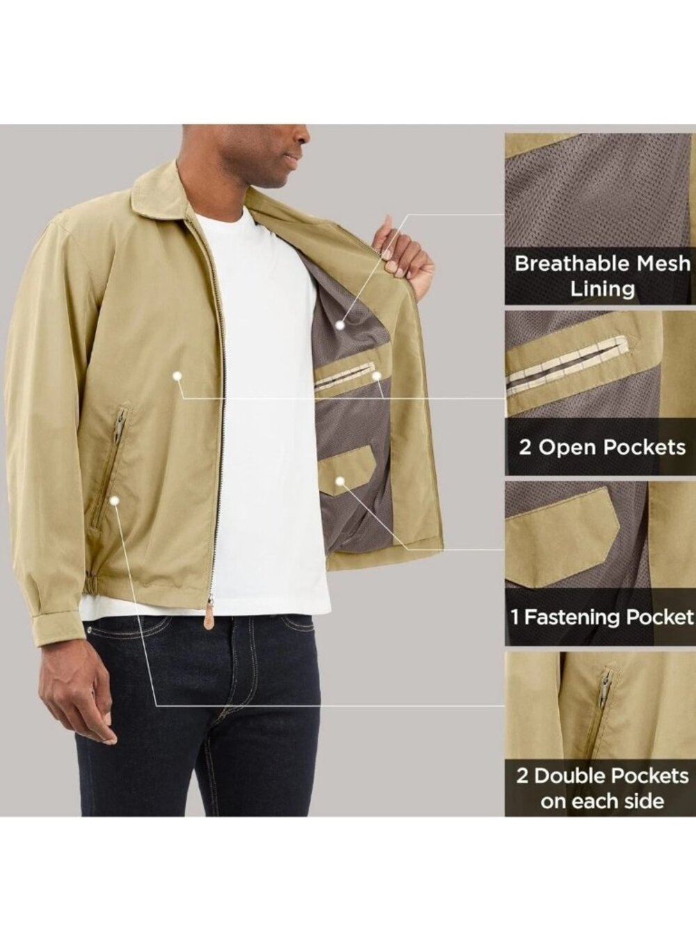 London Fog Mens Golf Jacket 2XL Camel Microfiber Lightweight Solid Zip Front NEW - Picture 3 of 9